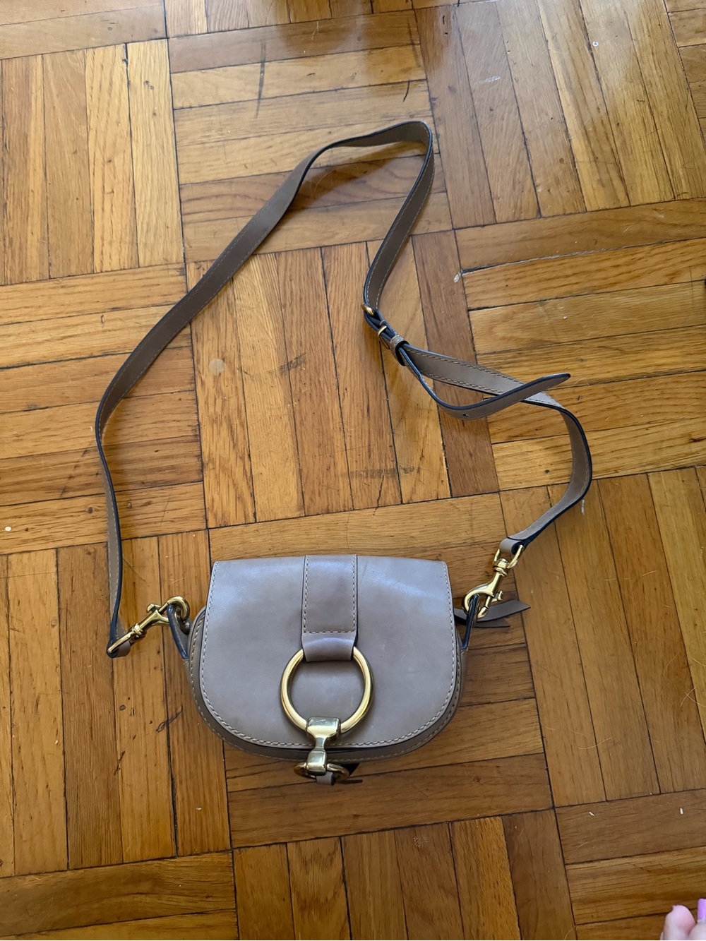 Frye Taupe Leather Crossbody with Gold Ring Hardware
